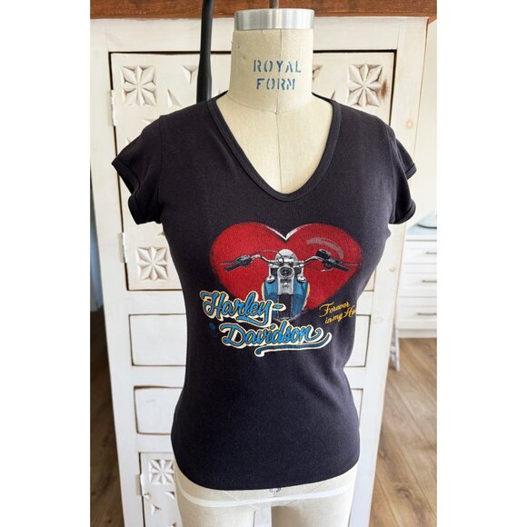 VTG 70s Harley Heart Baby Tee S/M - Picture 2 of 5